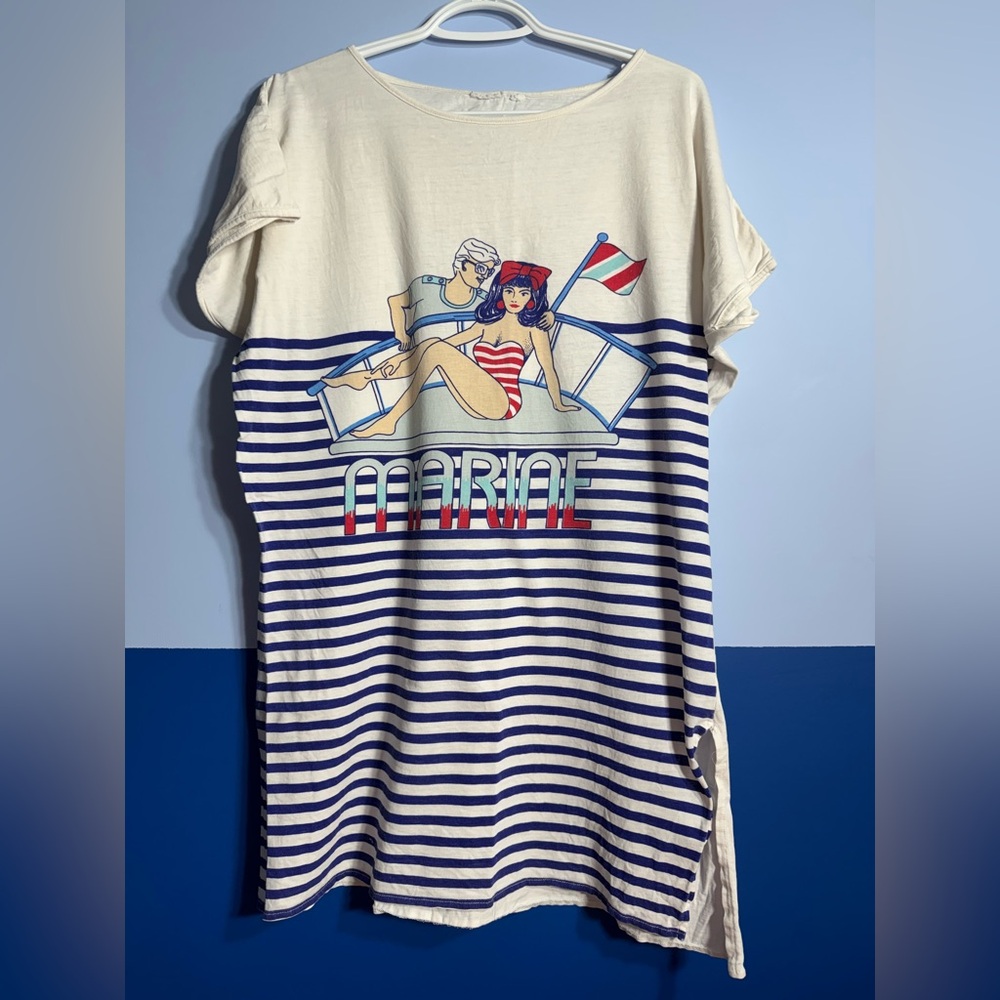 Vintage Striped Nautical Graphic T-Shirt Night Gown
